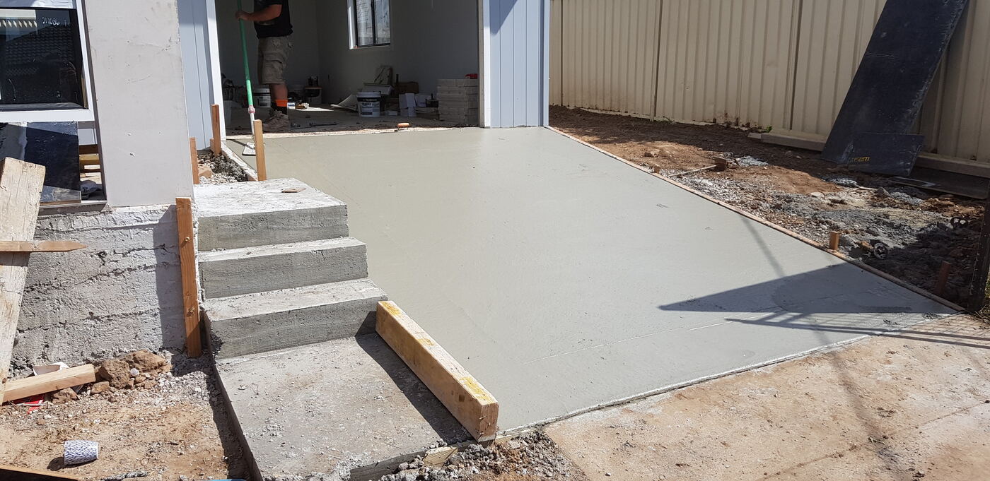 Completed concrete slab and steps