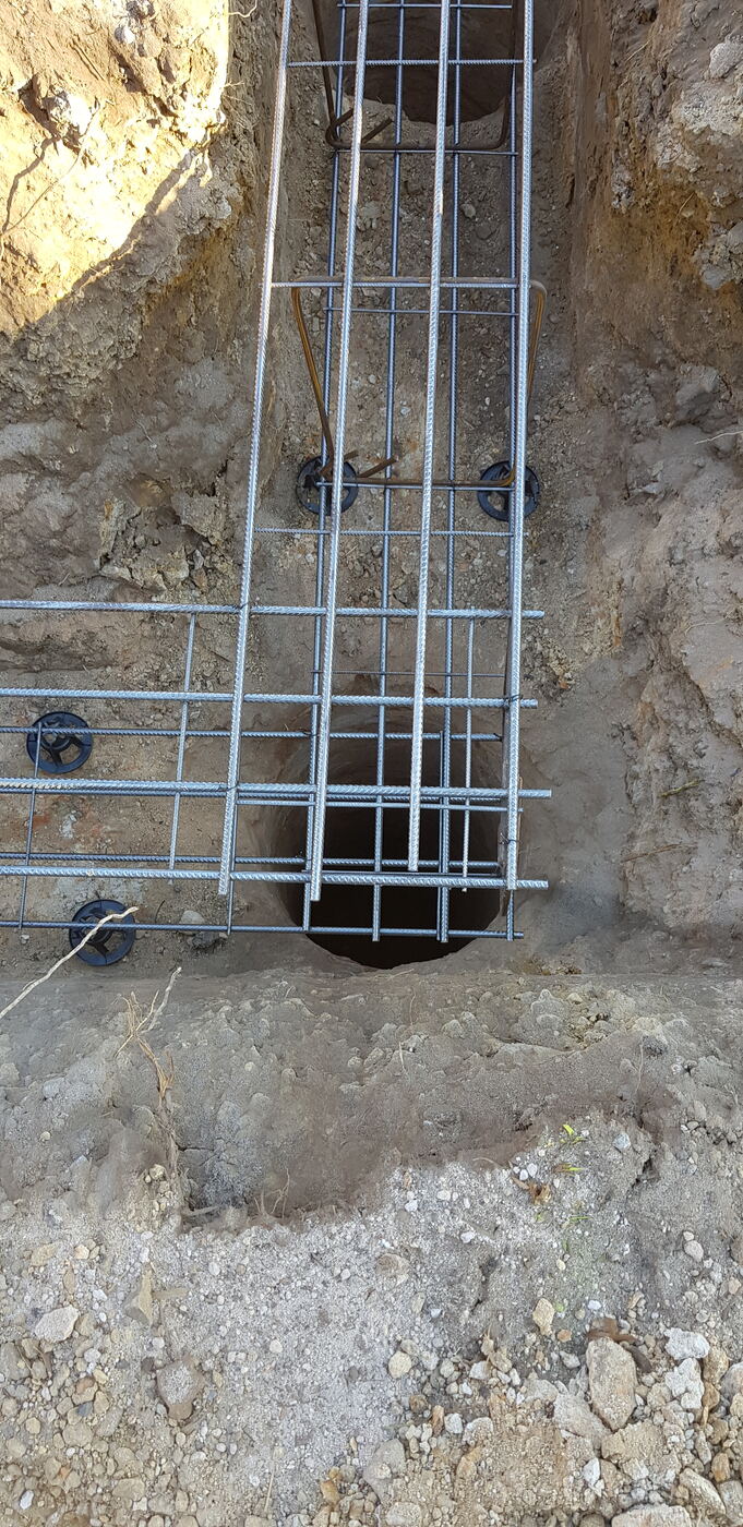 Close up of reinforced footing hole