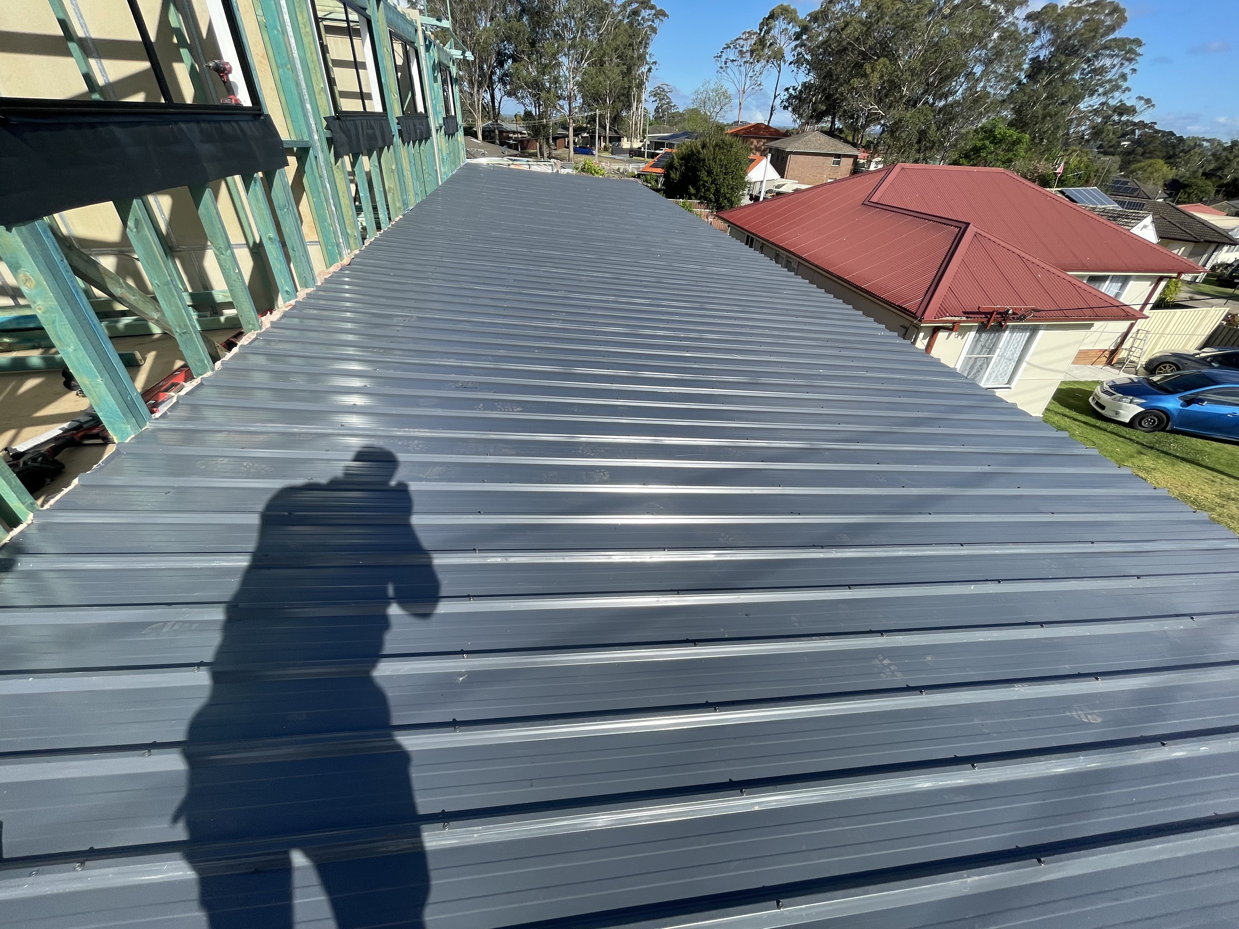 New Colorbond metal roof installed viewed from ridge line